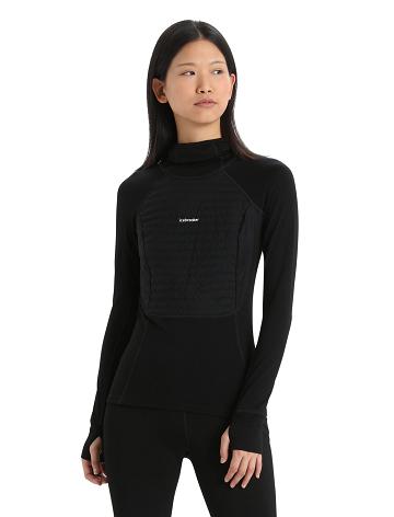 Women's Icebreaker ZoneKnit™ Merino Insulated Long Sleeve Hoodie Base Layers Black | CA 1062ZUTG